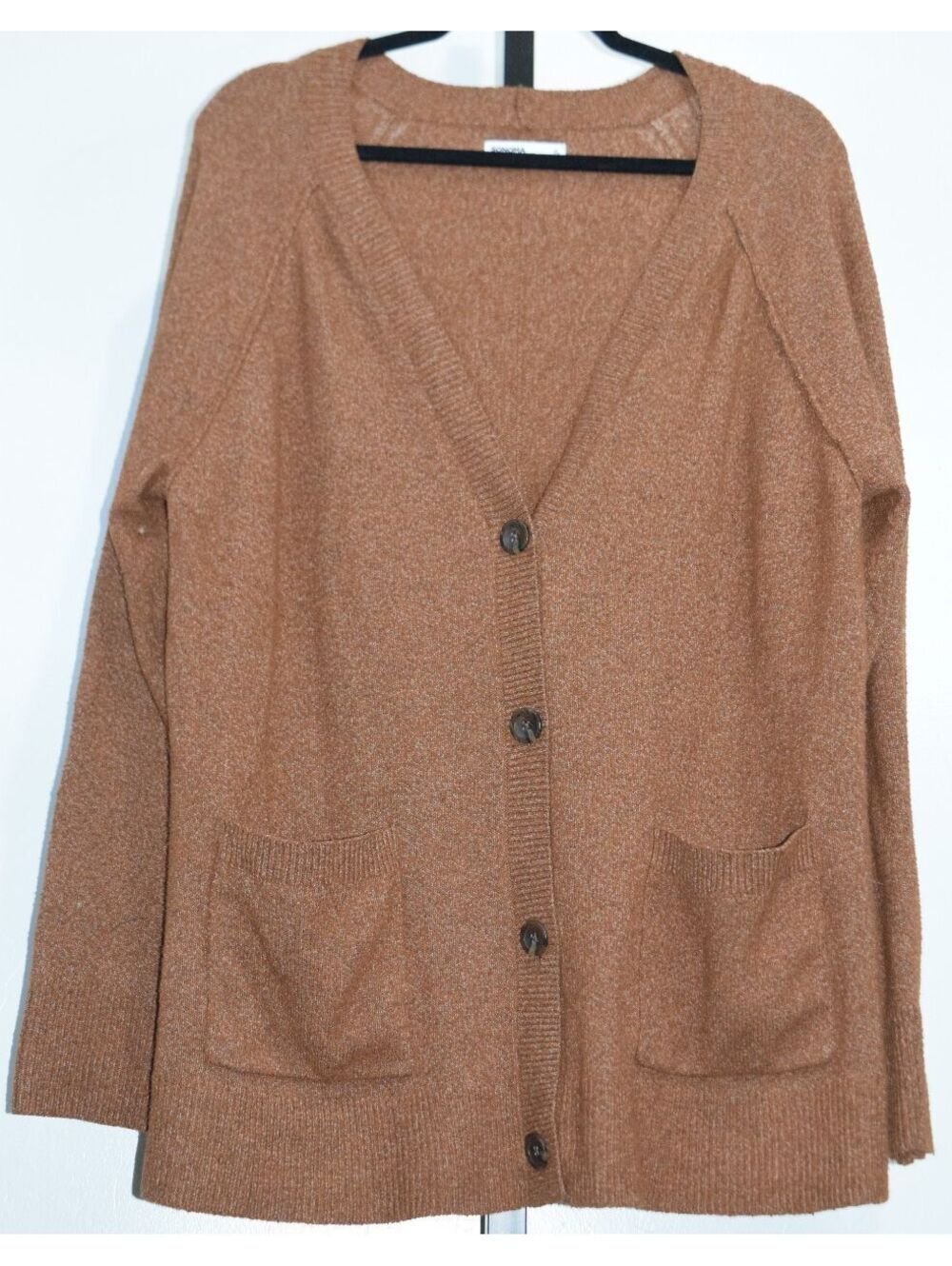 Sonoma Button Front Cardigan Sweater Camel Brown Heathered Knit V-Neck XL